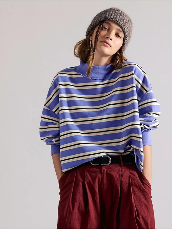 We The Free Tops - RARE Free People Palm Springs Striped Pullover🩵